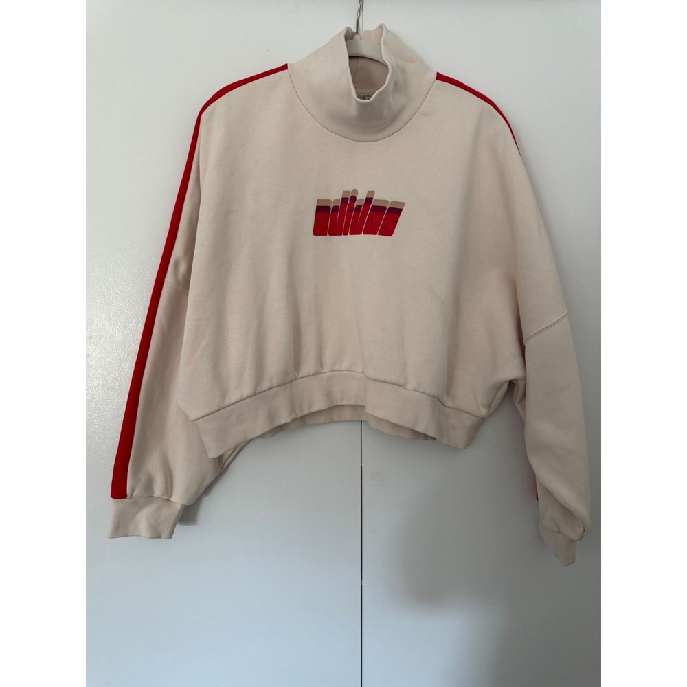 Adidas Originals Cropped XS Mock Neck Sweatshirt Cream Red Stripe DK08833